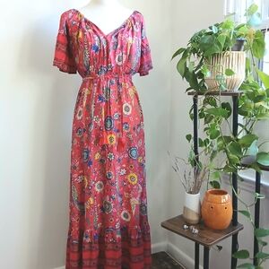 Floral - Red and Pink - Colorful - NWOT - Maxi Dress - Size Medium
